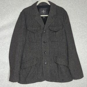 Vintage Express Mens Gray Herringbone‎ Wool Field Jacket Chore Coat Medium